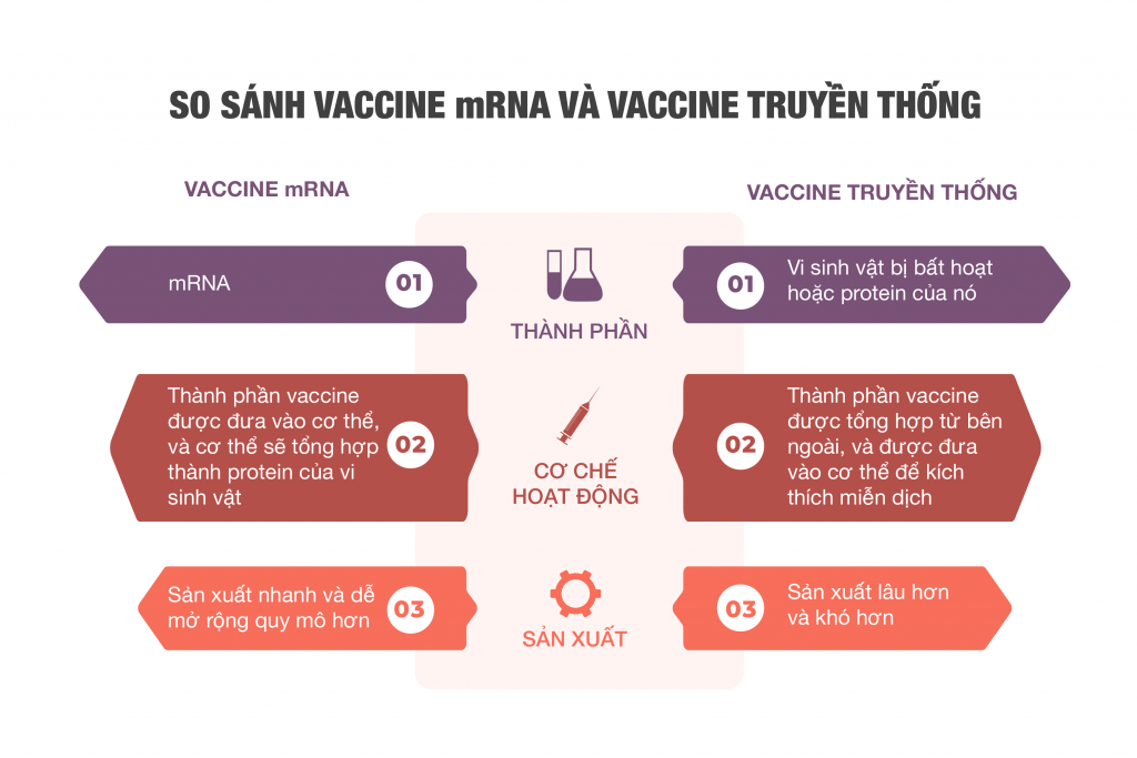Hình 3. Những điểm khác biệt cơ bản của vaccine mRNA và vaccine truyền thống.